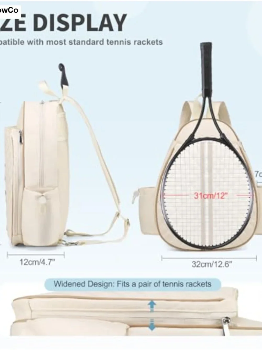 Tennis Racquet Sling Backpack Shoulder Bag Convertible Crossbody Sport